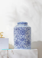 Blue and White Ginger Jar, Ceramic Chinoiserie Decorative Jars for Home, Office, Flower Vase Pocelain, Glossy Vase for Table, Living Room, Bookshelf, Mantle Fireplace, Centerpieces 11"