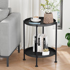 YINMIT 2 Tier End Table,Outdoor Metal Round Side Table,Waterproof Sofa Coffee Side Tables,Bedside Nightstand for Living Room, Bedroom, Office, Balcony