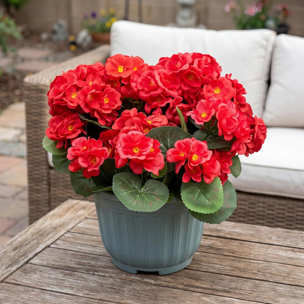 Artificial Geranium Fake Flowers for Outdoors Decoration, 4 Bundles Silk Geraniums Red Flower UV Resistant Look Real Faux Plants for Front Door Garden Porch Planter Patio Balcony Yard Indoor Home