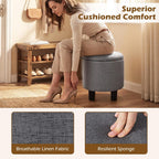 Giantex Round Storage Ottoman, Linen Fabric Upholstered Ottoman Foot Rest with Removable Lid, Small Ottoman Foot Stool for Bedroom Living Room (Gray)