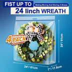 Extra Large Clear Wreath Storage Plastic Bag with Handle For Halloween Summer Christmas Decoration or Clothing Blanket Comforters Bed Sheets Pillows, 4 Pack, 24"x24"x7"