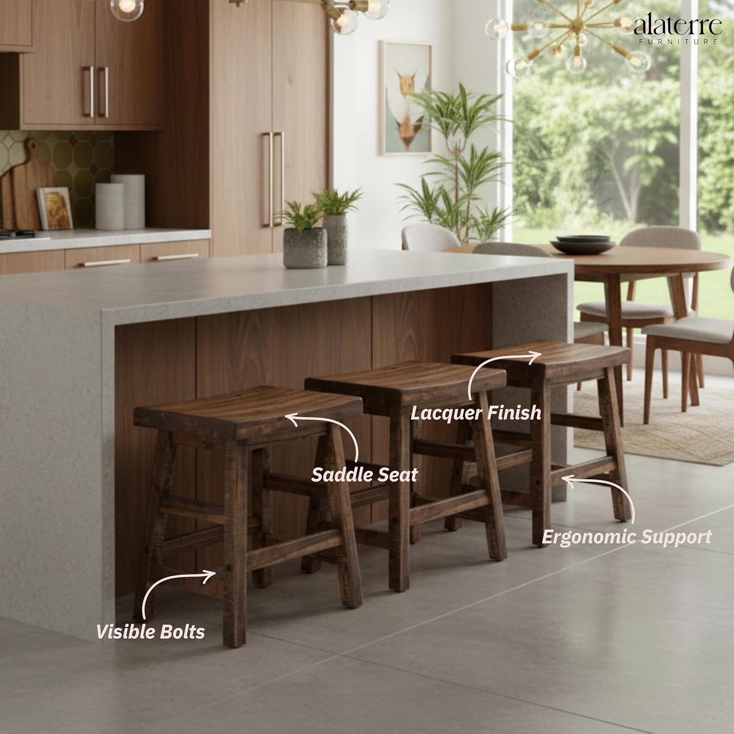 Durango 20-Inch Saddle Seat Stool – Backless Solid Wood Kitchen Stool for Dining Table, Counter, or Entryway – Rustic Farmhouse & Industrial Accent Seating by Alaterre Furniture