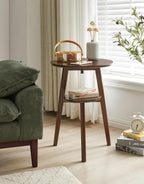 Mid Century Modern Side Table - 2-Tier Round End Tables Living Room, Walnut End Table Nightstand, Small Round Coffee Table Accent, Mid Century End Table, Oak