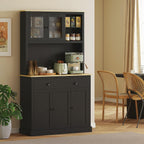 71in Freestanding Pantry Storage Cabinet with Premium Wide Countertop Specification, Adjustable Shelves Optimization, Black Modern Shade
