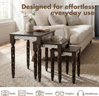 Hyfirm Nesting Tables Set of 3, Walnut Mid Century Modern Accent Tables with Spiral Rubber Wood Legs & Silver Honeycomb Apron, Retro Stackable Side Tables for Living Room, Bedroom & Small Apartments