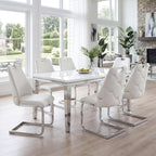 Dining Room Chairs Set of 6, Sillas para Comedor, Modern Dining Chairs Set of 6 with Leather,Geometric Tufted Back,Chrome Leg,Ergonomic Design,Easy to Clean,for Kitchen,Living Room(White,6)