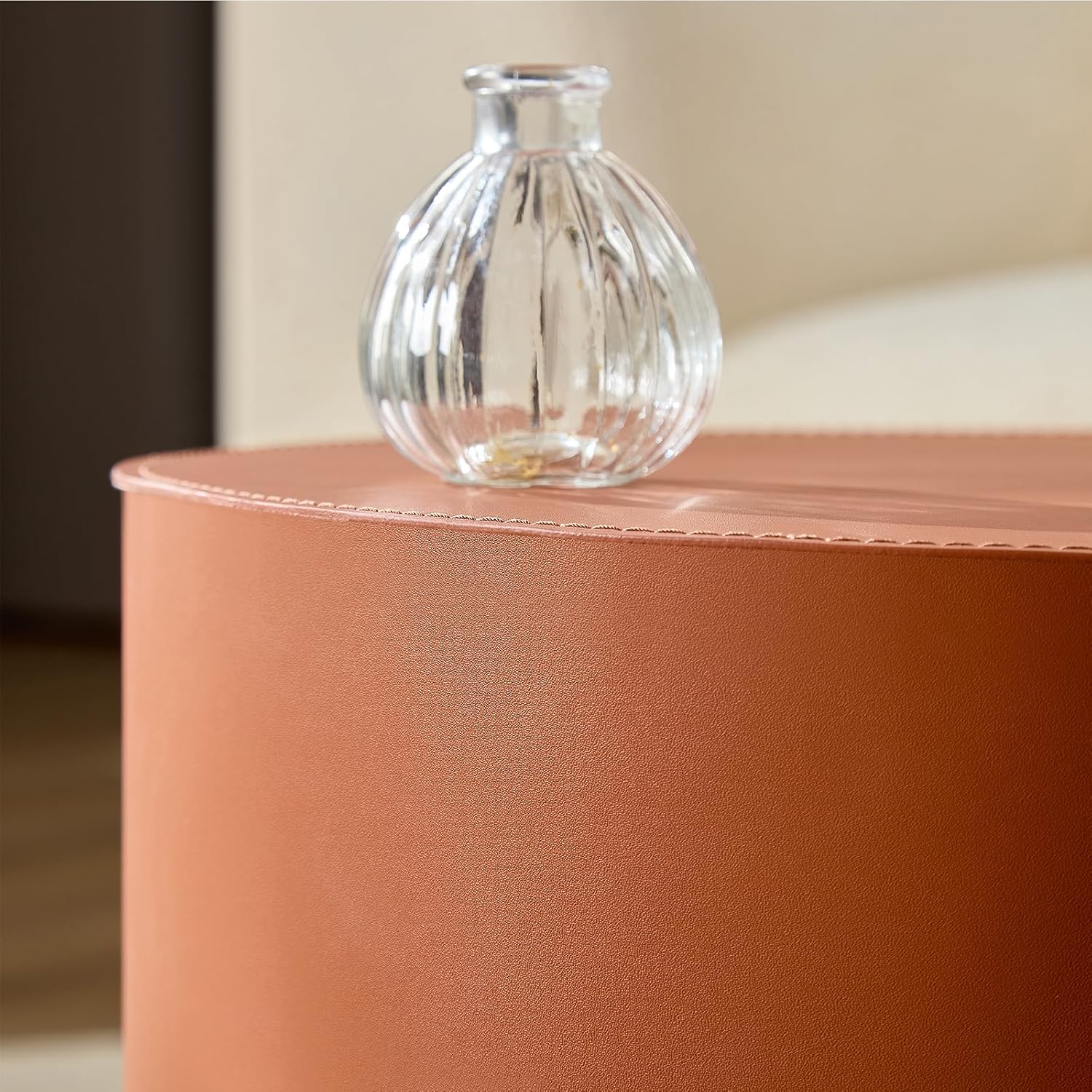 Modern Round Side Table Set of 2, MDF Core with Saddle Leather Upholstery, Cylinder Accent End Tables for Bedroom, Living Room, Apartment, Lounge, Bedside Decor, Coffee Table Use (Orange)