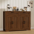 Buffet Cabinet with 2 Storage Drawers, Farmhouse Coffee Bar Table with Storage and Adjustable Shelf, 47.2" Wide Fluted Sideboard Cabinet for Kitchen, Dining Room, Living Room, Entryway, Modern Walnut