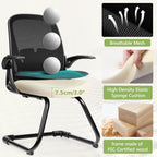 Primy Waiting Room Chairs with Flip Up Arms and Adjustable Lumbar Support, Office Guest Chairs & Reception Chairs for Conference Room, Breathable Mesh Black Desk Chair No Wheels for Guest and Elderly