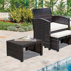 ORALNER Outdoor Ottoman, Set of 2 Wicker Footstools, All-Weather Rattan Foot Stools w/Removable Cushions, Patio Footrest Extra Seating for Porch, Poolside, Garden, Deck, Easy Assembly (Off White)