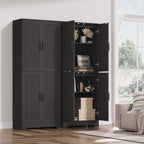 Farmhouse Pantry Cabinet, 71" Tall Wood Kitchen Storage Cabinet with 4 Doors & Adjustable Shelves, Large Freestanding Food Pantry Cupboard with Anti-Tip Kit for Kitchen, Dining Room, Living Room
