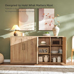 ACCOHOHO Arched Door Sideboard Buffet Cabinet Set of 3, Accent Cabinet with Adjustable Shelf, Wood Modular Credenza Storage Cabinet for Dining Room, Living Room, Entryway, Natural Oak