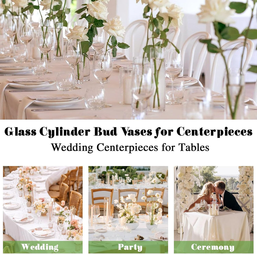 20 Pcs Glass Cylinder Bud Vases for Centerpieces, H: 7.15" x D: 1.85", Birthday Party Wedding Centerpiece Table Decorations, Home Decor, Small Cylinder Living Bud Vases in Bulk for Flowers
