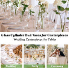 20 Pcs Glass Cylinder Bud Vases for Centerpieces, H: 7.15" x D: 1.85", Birthday Party Wedding Centerpiece Table Decorations, Home Decor, Small Cylinder Living Bud Vases in Bulk for Flowers