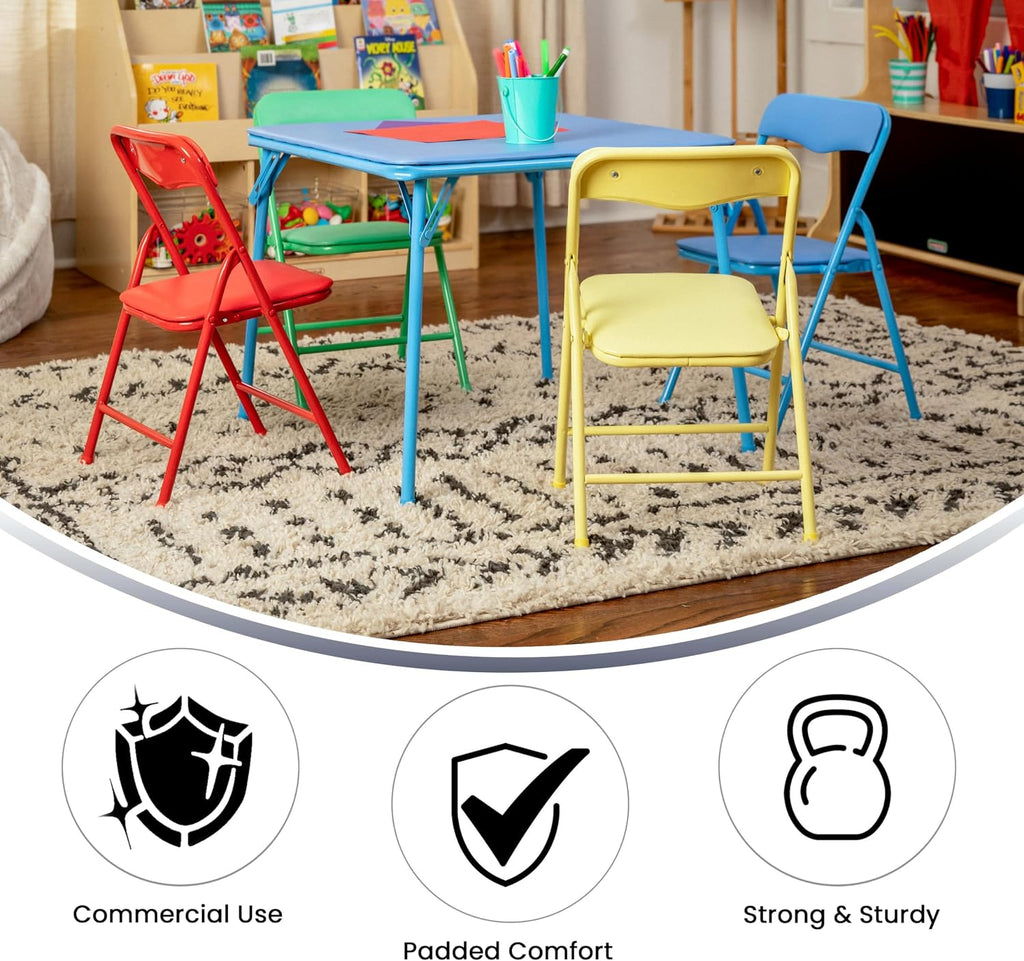 Flash Furniture Mindy Kids 5-Piece set Folding Square Table and Chairs Set for Daycare and Classrooms, Children's Activity Table and Chairs Set, Multicolor