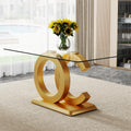 Ebullient 63'' Glass Dining Table for 6, Modern Rectangular Tempered Glass Table with Gold OC Design Base, Elegant Space-Saving Dining Room Table for Kitchen and Living Room