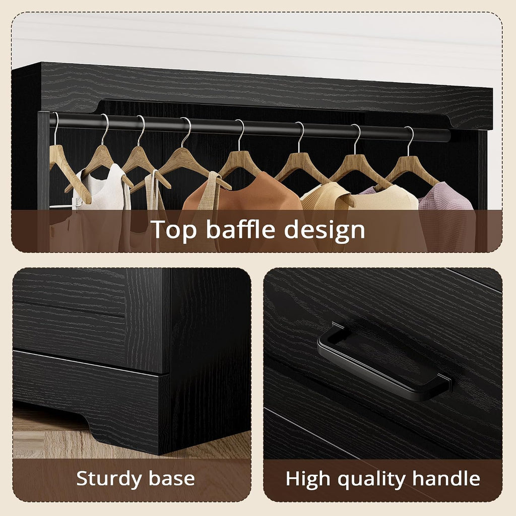 IRONCK Freestanding Closet System with Adjustable Shelves & 3 Drawers | Modern armoire wardrobe with adjustable shelves & hanging rod, walk-in closet organizer for small spaces, space-saving design