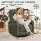 Power Swivel Rocker Recliner Chair for Nursery,Electric Rocking Reclining Chair, Upholstered Glider Nursery Recliner for Living Room, Bedroom, Teddy Green