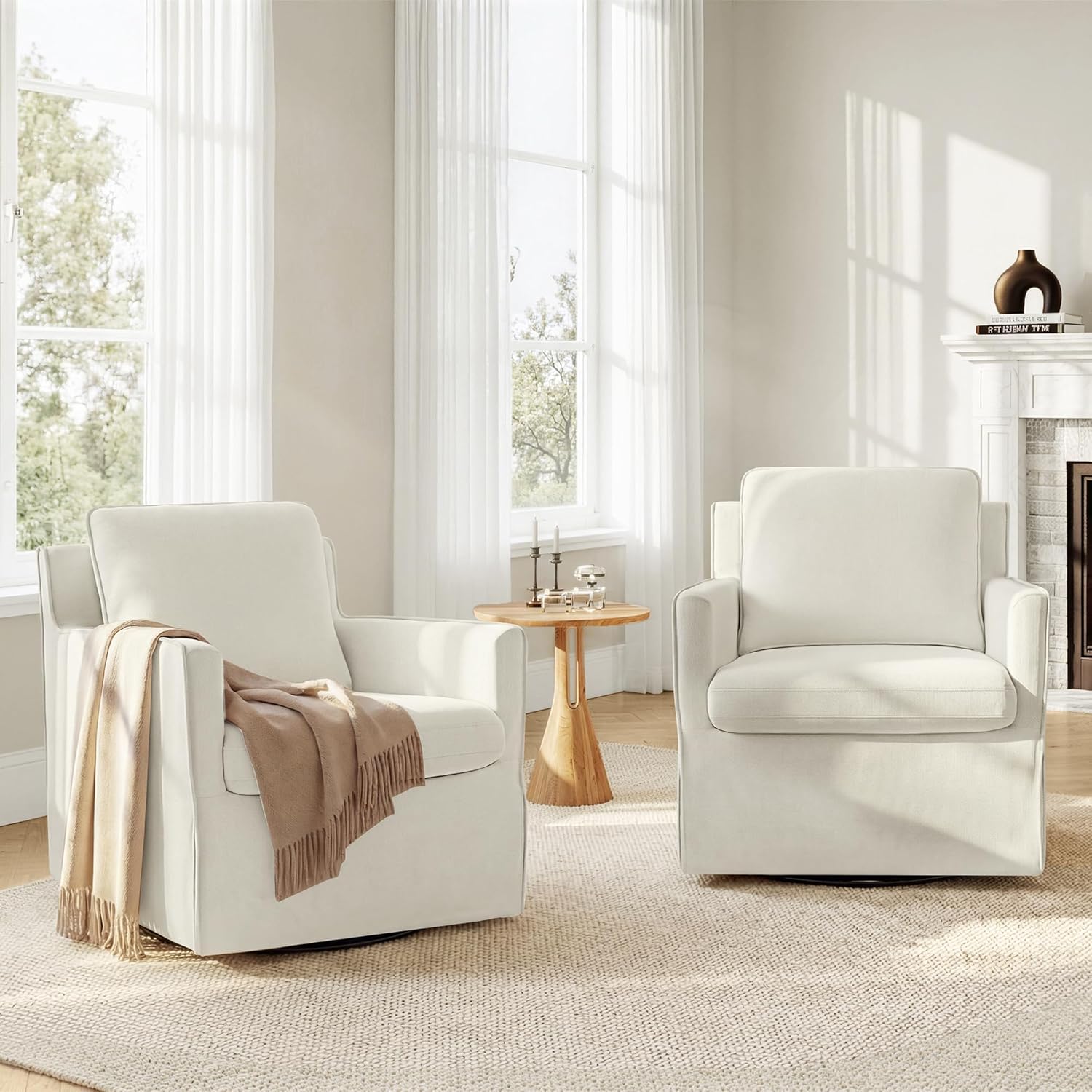 KISLOT Swivel Accent Chair with Ottoman, Rocking Recliner 360 Degree Swivel Armchair Machine-Washable Cover for Nursery Living Room Bedroom