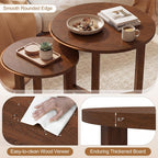 Giantex Round Nesting Coffee Table Set of 2, Wood Nesting End Tables with Thickened Top & Solid Rubber Wood Legs, Farmhouse Sofa Side Table for Small Spaces Living Room Bedroom (Walnut)