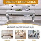 Luxury Modern Faux Marble Coffee Table Set of 3 – White MDF Marble Top with Silver Stainless Steel Base, Includes 1 Coffee Table & 2 End Tables for Living Room