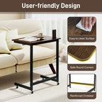 GOFLAME Rolling C Shaped End Table, Couch Sofa Side Table with Wheels, Phone Slot, Industrial TV Tray Bedside Tables, Compact Nightstand for Living Room, Bedroom, Home Office, Rustic Brown (1)