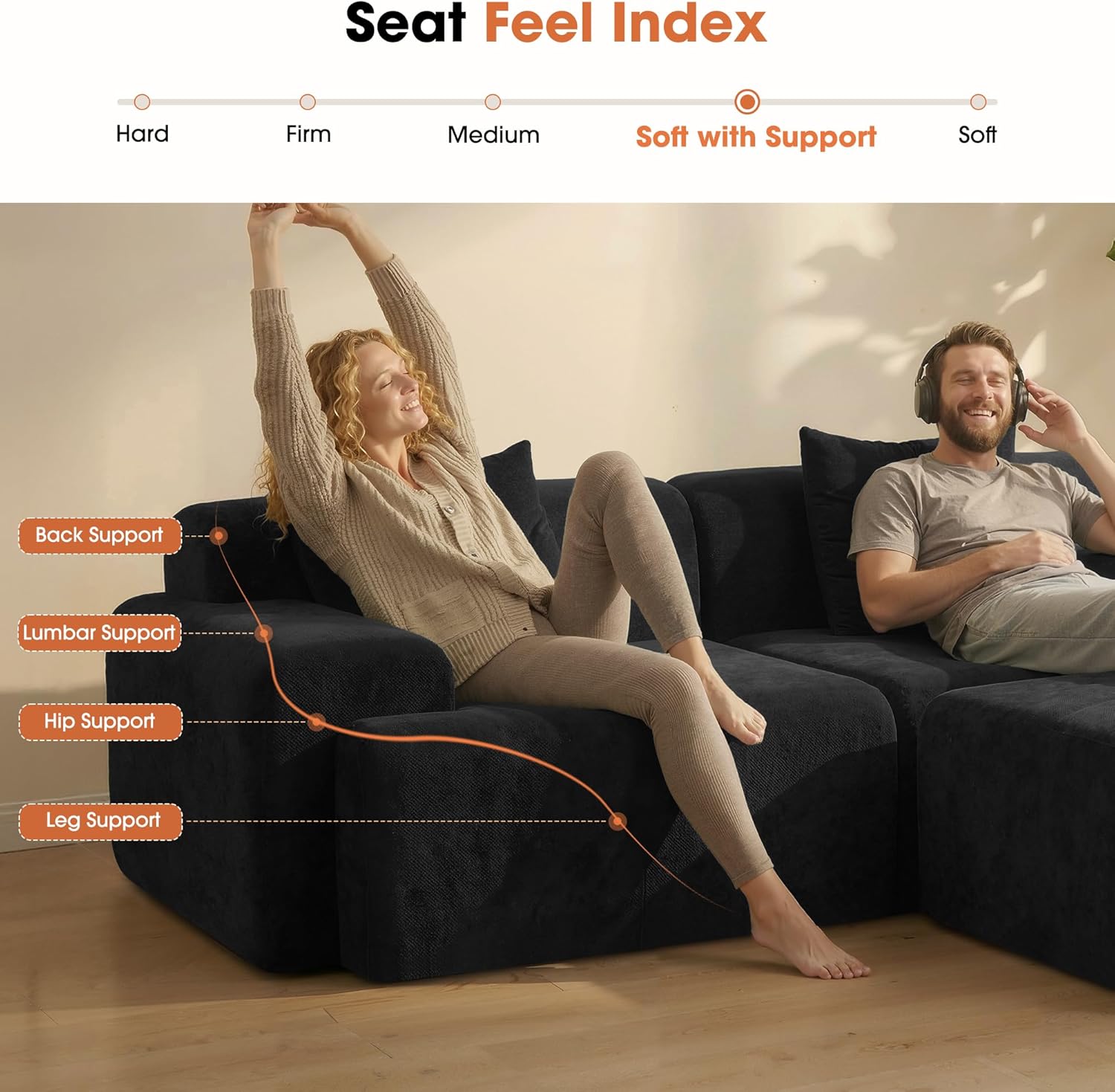 83.5" Boneless Loveseat with Ottoman, 30" Deep Seat Modular Sofa, Cloud Comfy Couches for Living Room, Apartment, Bedroom, No Assembly Required (Dark Gray)