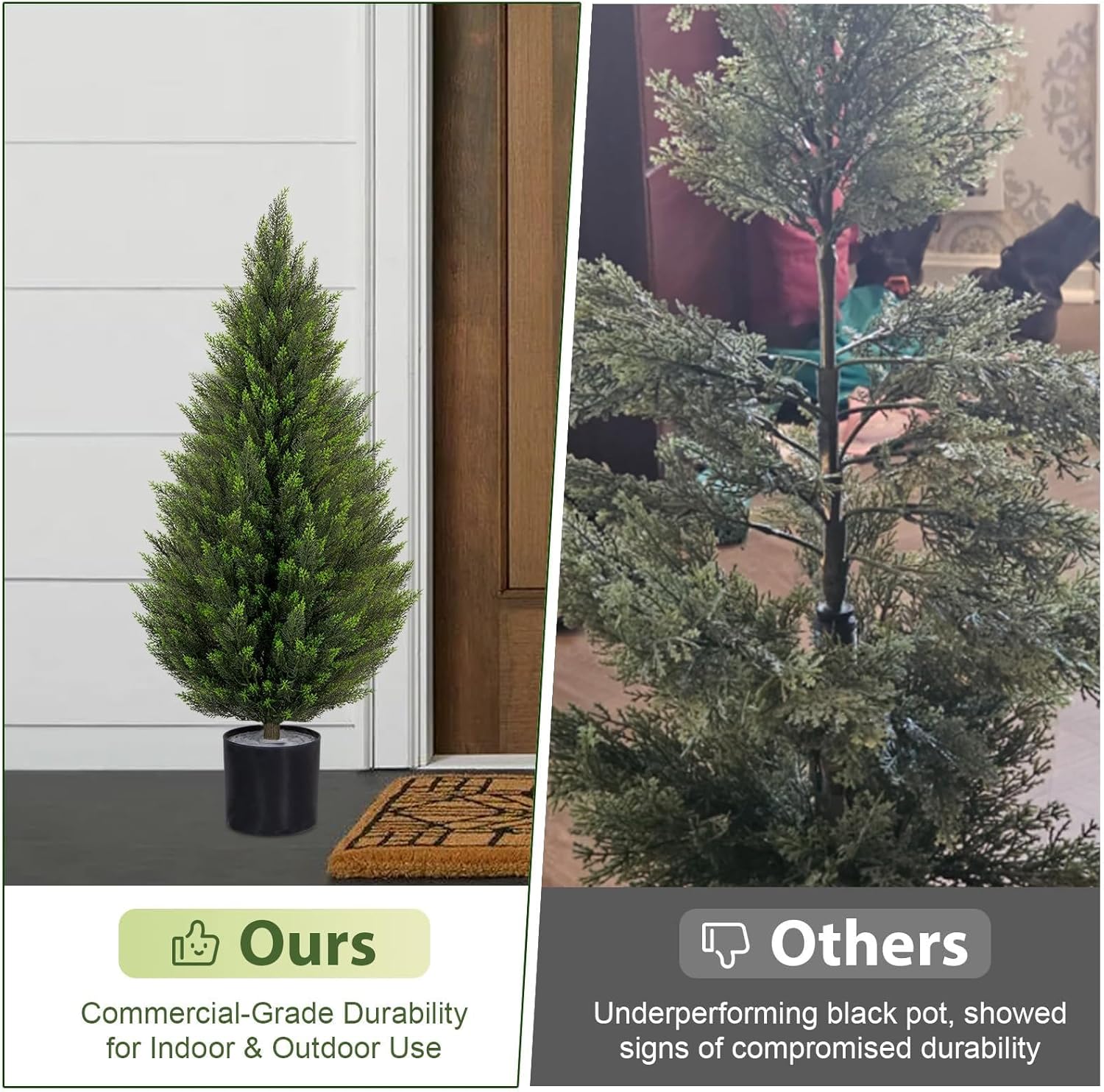 Artificial Cedar Trees 3FT Faux Cedar Topiary Evergreen Plants UV Resistant Outdoor Indoor Fake Cypress Pine Trees with Planter for Front Porch Entryway Patio Garden Home Decor Set of 2