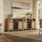 SICOTAS 51" Coffee Bar Cabinet Bar Cart with Storage, Wine Bar Cabinets Boho Home Bar Table, Rattan Sideboard Buffet with 2 Doors, Coffee Station with Wine Racks for Living Dining Room Entryway