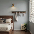 Wall Mounted Coat Rack, Solid Wood Wall Coat Rack with Shelf 9 Brass Hooks, Hanging Storage for Hats, Clothes, Towels, Bags, Entryway-Walnut