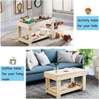 YouHi Kids Activity Table with Board and Storage for Bricks Activity Play Table (Wood Color)