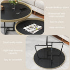 Small Round Nesting Coffee Table Set of 2, Woven Nesting Side Tables with Metal Frame, Modern Circle End Tables for Living Room Bedroom Office Balcony Outdoor