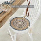 VHC Brands Kaila Farmhouse 15 in Chair Pad Blue Textured Jute Striped Round Kitchen Table Decor, Set of 2