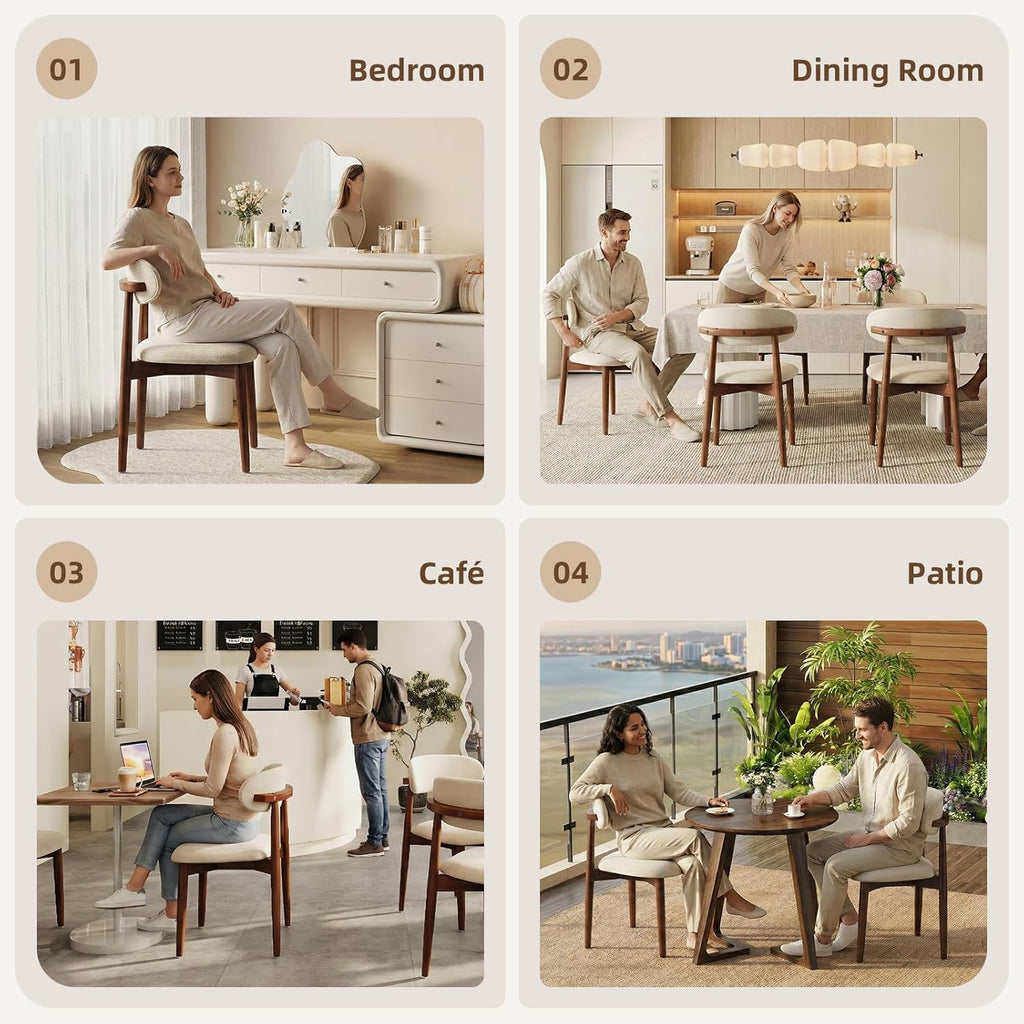 Modern Wooden Dining Chairs Set of 1, Fabric Upholstery Kitchen Chairs Farmhouse Dining Room Side Chairs for Restaurants, Cafes, Patio, Easy Assembly, Beige