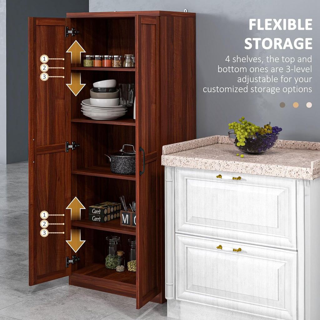 63" Tan Kitchen Pantry Cabinet - 5-Tier Storage, Adjustable Shelves, Farmhouse Style for Dining/Kitchen