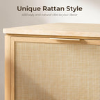 NightStand Set of 2, 23.11" W Rattan Nightstand with 2 Drawers, Faux Marble Top Bedside Table, Boho Mid Century End Table for Bedroom Living Room Sofa Office, Natural Oak [FSC Certified]