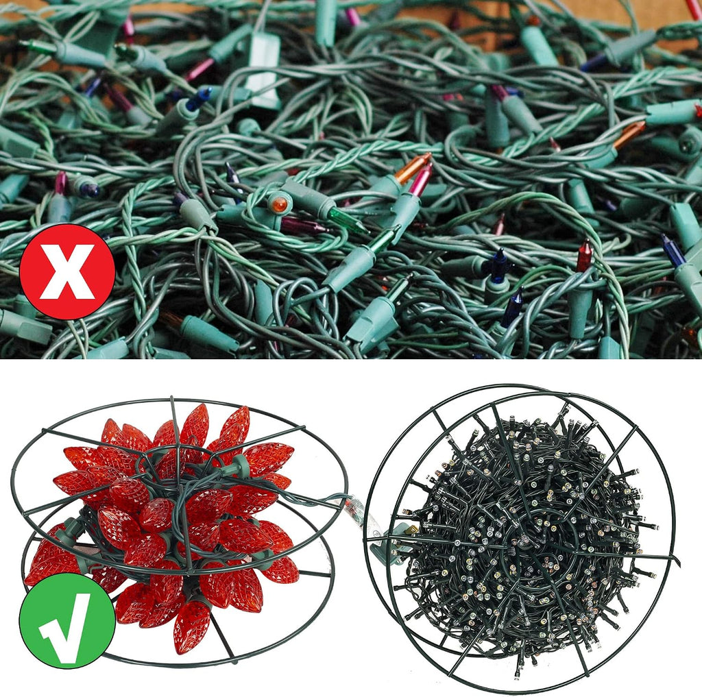 Dazzle Bright Christmas Lights Storage Bags, 3 Metal Reels to Store Holiday Christmas String Lights, Red Tear Proof Oxford Fabric Zip up Bag with Reinforced Handles