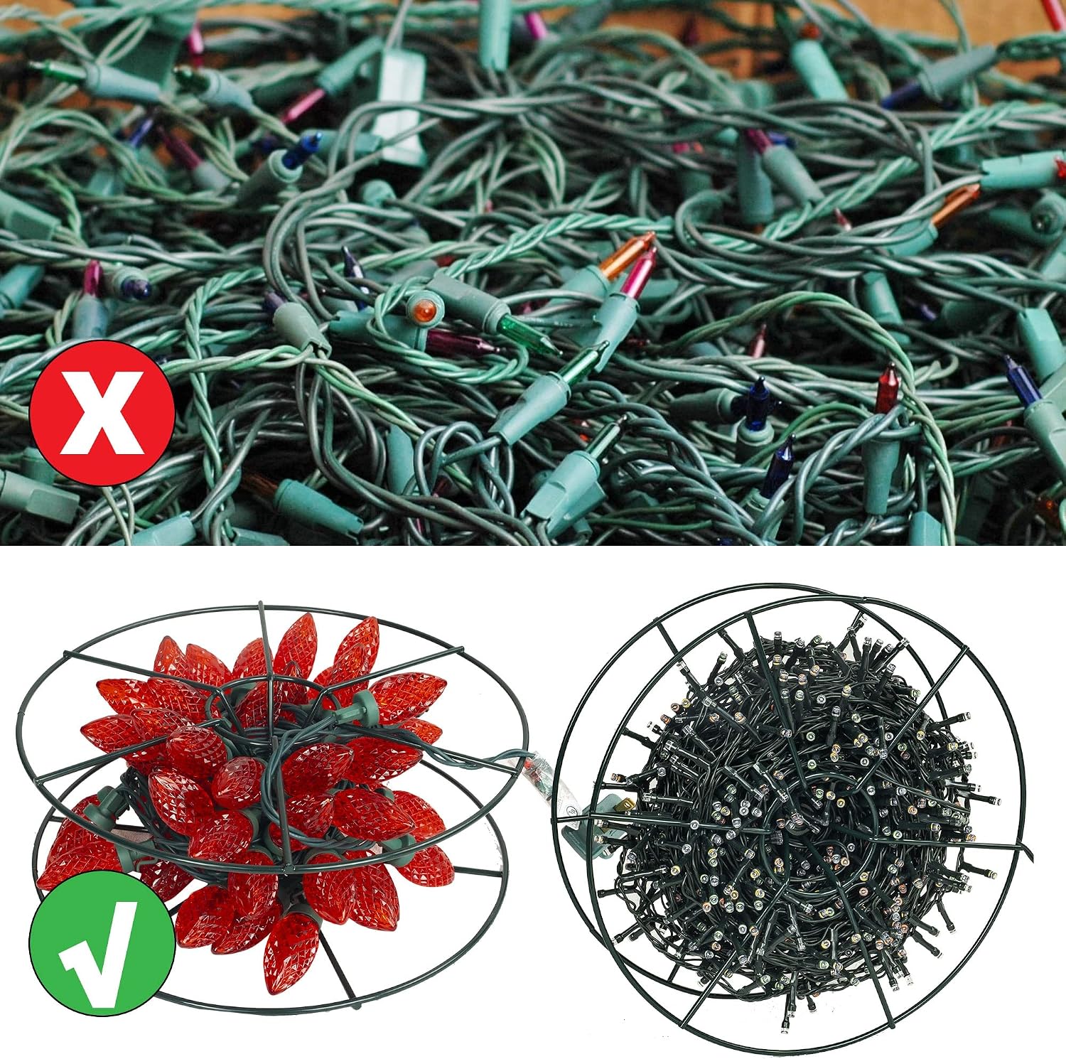 Dazzle Bright Christmas Lights Storage Bags, 3 Metal Reels to Store Holiday Christmas String Lights, Red Tear Proof Oxford Fabric Zip up Bag with Reinforced Handles