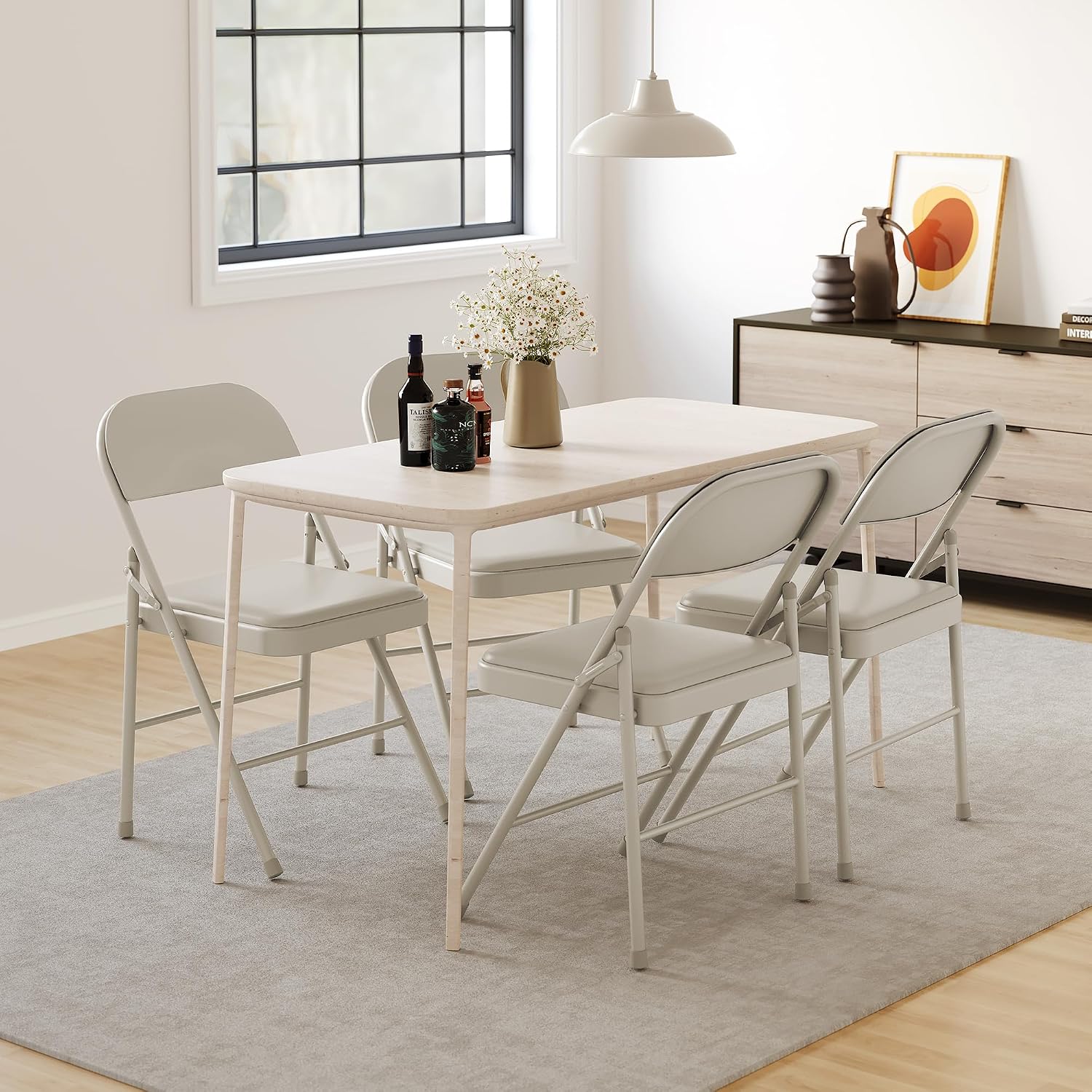 GarveeHome 4 Pack Folding Chairs with Padded Cushions, Padded Foldable Chair Hold Up to 350 LB, Portable Beige Folding Chair Suitable for Dining Room, Home Office, Indoor and Outdoor Events