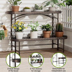 Plant Stand Outdoor Indoor 2 Tier Metal Pland Stand, Detachable Heavy Duty Tall Plant Shelf Rack Flower Pot Holder for Patio Garden Balcony Living Room, Distressed Vintage Black