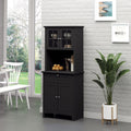 Kitchen Pantry Storage Cabinet with Framed Glass Door Drawer and Microwave Space, Black,for Kitchen