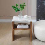 17.72" Whisper of Waves Modern End Table with Storage Shelf, Faux Marble Top & Natural Wood-Veneered Base, Nightstand Side Table for Bedroom, Living Room Accent Table, Walnut Brown