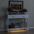 Entryway Table, Console Table with Motion Sensor Light, Sofa Table with 2 Drawers and Storage Shelf, Entryway Cabinet and Sideboard Cabinet for Hallway, Foyer, Living Room, White