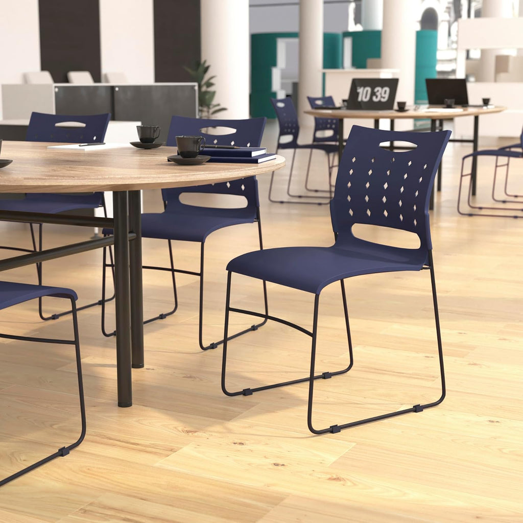 Flash Furniture HERCULES Series 881 lb. Capacity Navy Sled Base Stack Chairs with Air-Vent Back, Set of 5