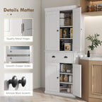 72" Farmhouse Kitchen Pantry Cabinet with Drawer and Adjustable Shelves - White