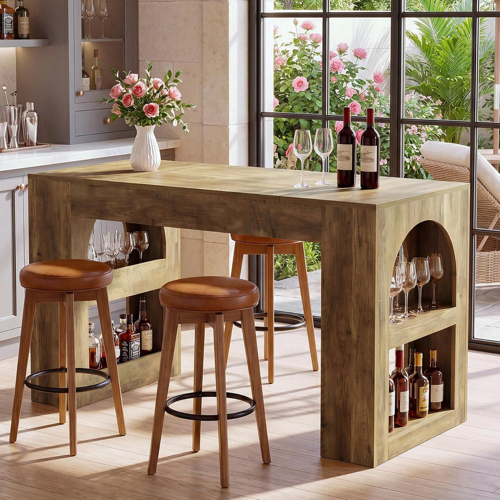 Tribesigns 63" Bar Table, Counter Height Table with Storage, Long High Top Counter Table for Kitchen, Dining Room, Home Bar, Vintage Brown