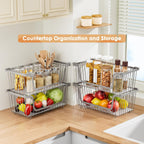 4 Pack Stackable Wire Baskets with Handles for Pantry Organizers and Storage, Fruit and Vegetable wire storage baskets, Potato and Onion Storage Bin, Metal Baskets for Organizing Snacks, Cans (Gray)