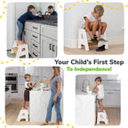 OCODILE 2-Step Wooden Step Stool for Toddlers | Kids Stool for Bathroom Sink & Kitchen Use | Non-Slip Step | Wooden Stool for Children Ages 2+ Years White
