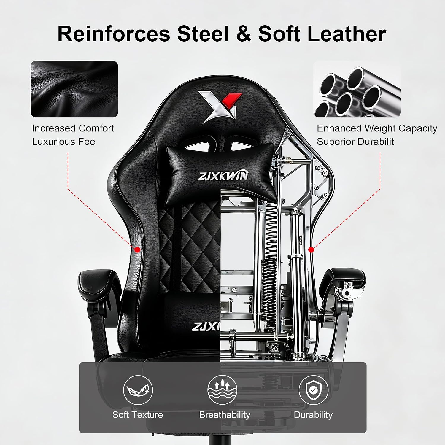 Gaming Chair with Pocket Spring Cushion, Ergonomic High Back Computer Chair with Footrest and Lumbar Support, Adjustable Height 360° Swivel Recliner, Black