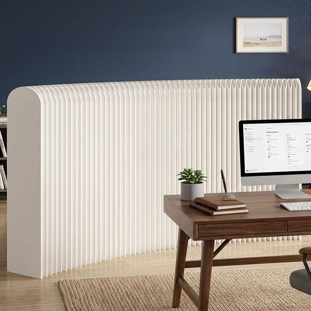 Accordion Room Divider, Short Folding Privacy Screen, Modern Freestanding Partition Wall for Small Spaces, No Drill, Portable Paper Room Separation for Home Office (White, L118.0 x W9.8 x H46.0 Inch)